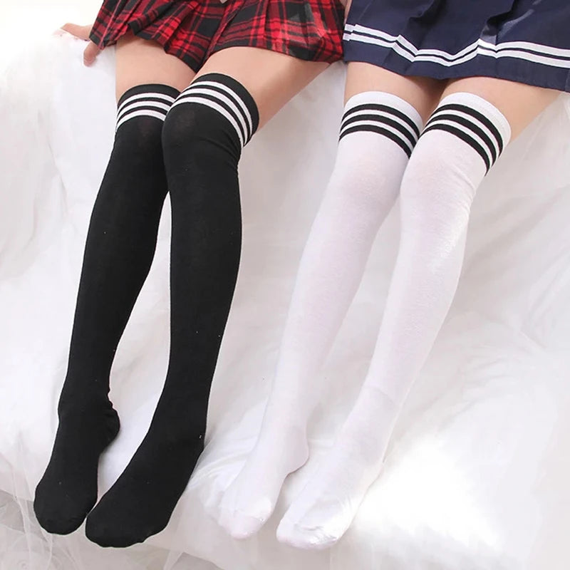 Sexy Black White Striped Long Socks