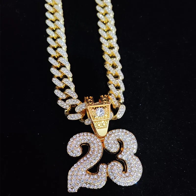 Hip Hop Iced Out Bling Necklace With #23 Pendant