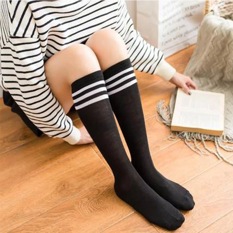 Sexy Black White Striped Long Socks