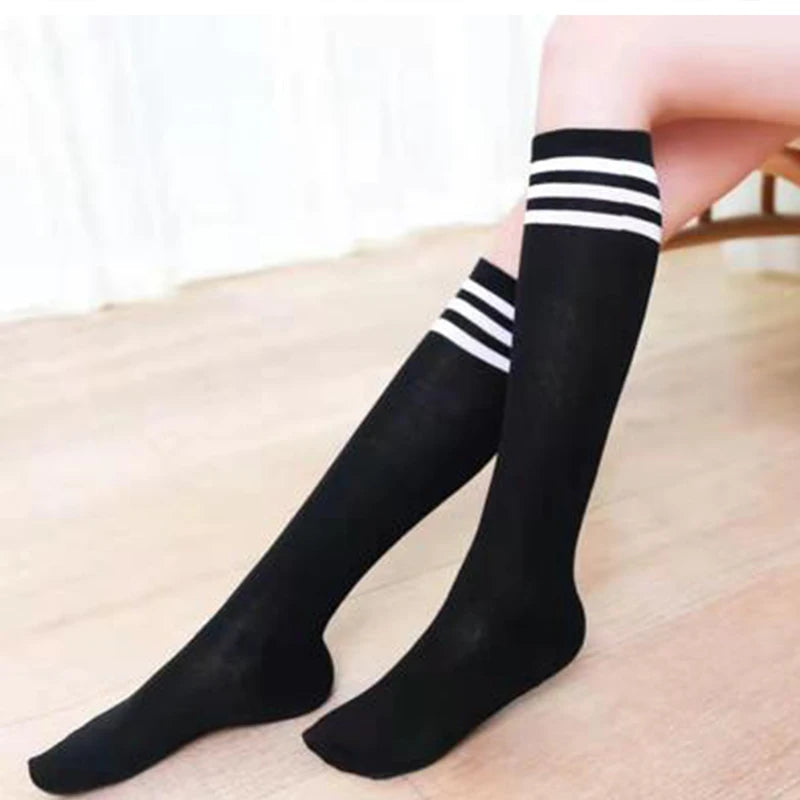 Sexy Black White Striped Long Socks