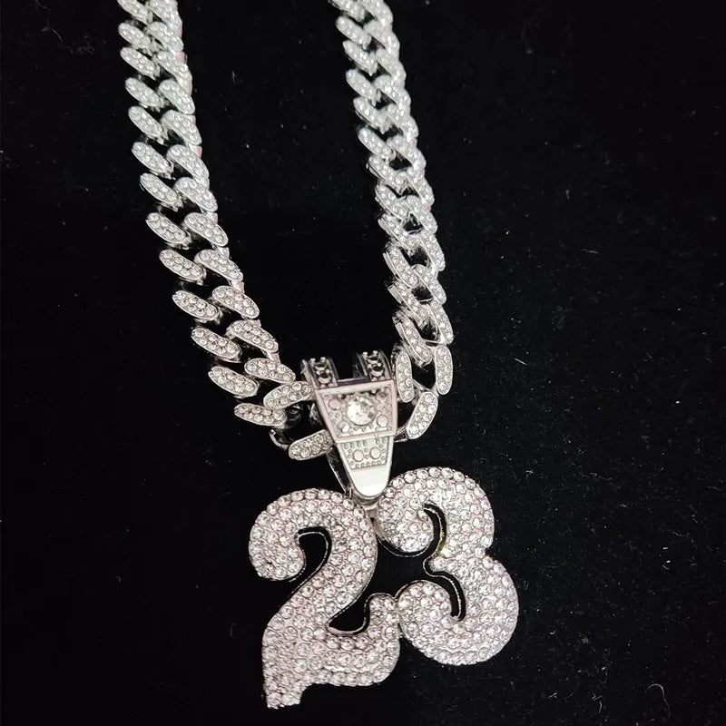 Hip Hop Iced Out Bling Necklace With #23 Pendant