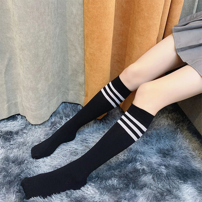 Sexy Black White Striped Long Socks