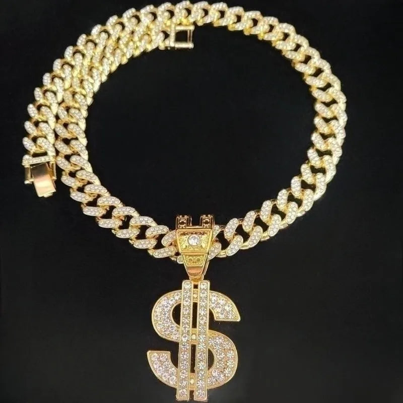 Hip Hop Iced Out Bling Necklace With $ Pendant