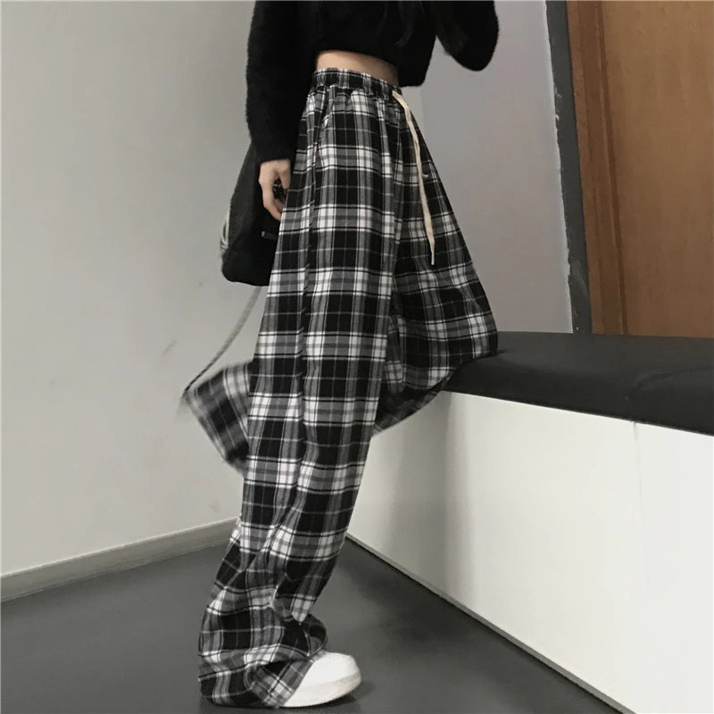 Oversize Plaid Baggy Sweatpants With Pockets