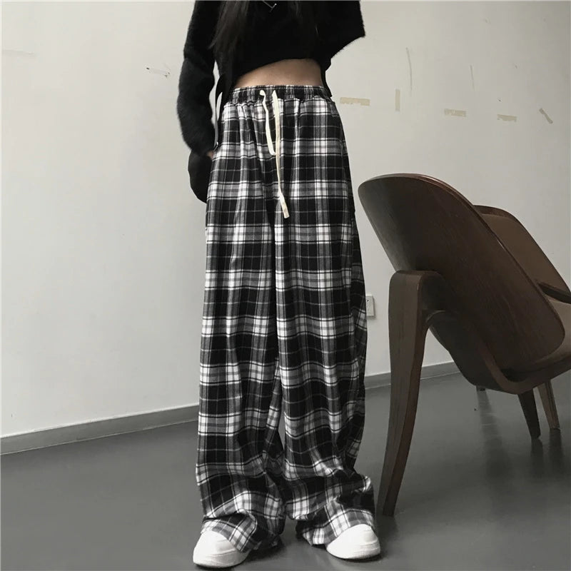 Oversize Plaid Baggy Sweatpants With Pockets