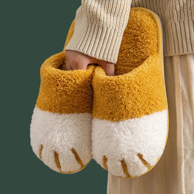 Warm Plush Cute Fur Cat Paw Slippers