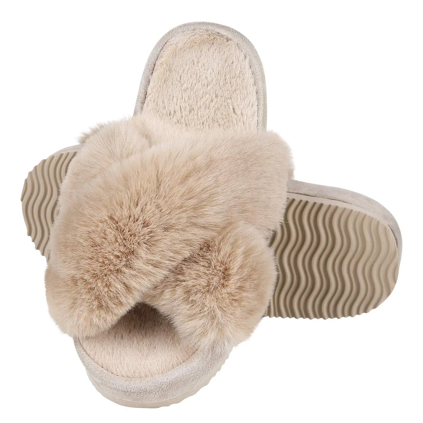 Cross Band Fuzzy Fur Slippers