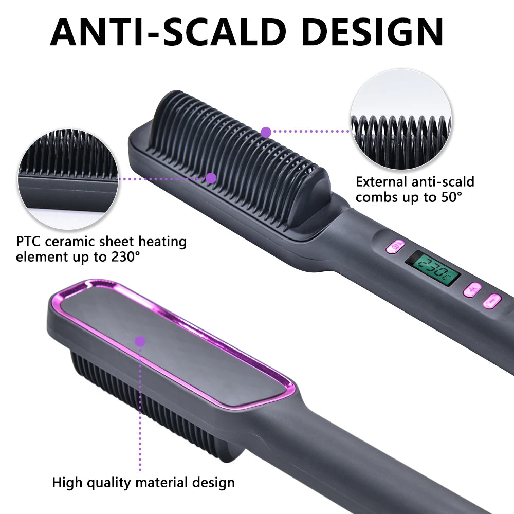 Electric Hair Straightener with Negative Ion Straightening Brush