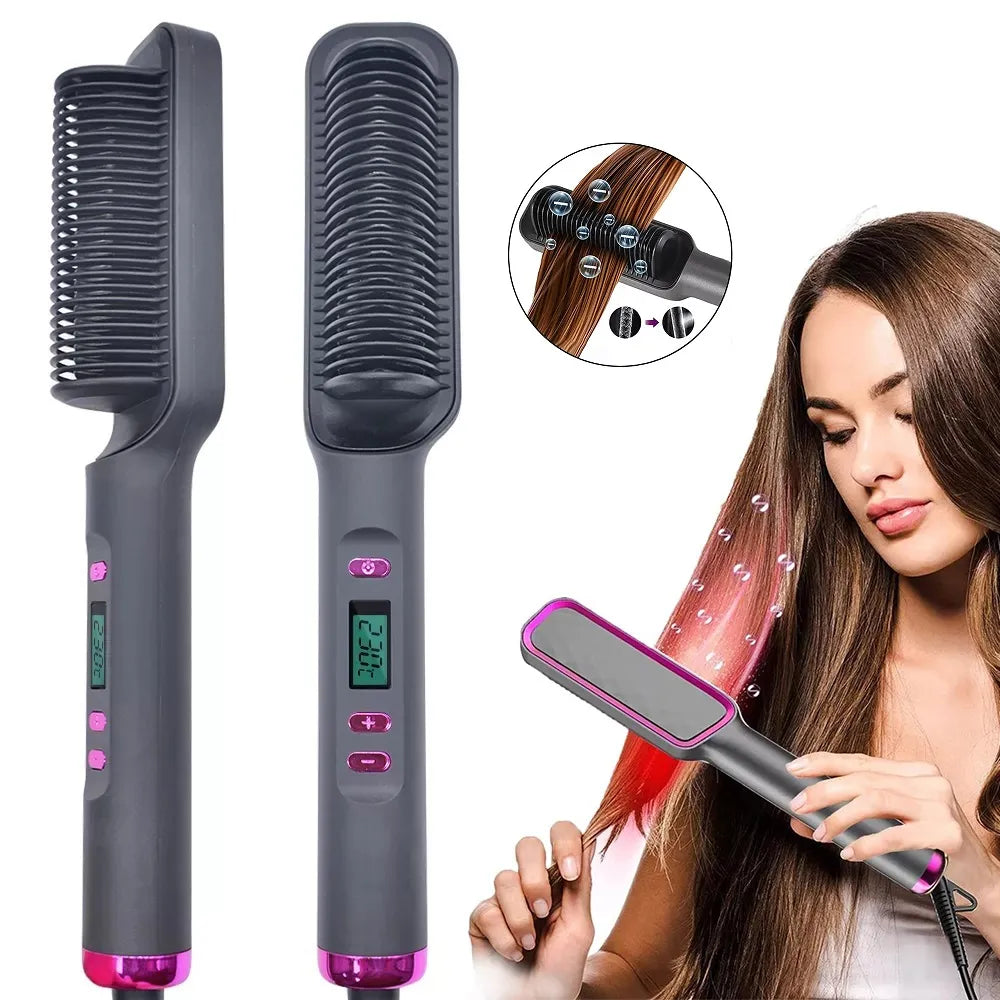 Electric Hair Straightener with Negative Ion Straightening Brush