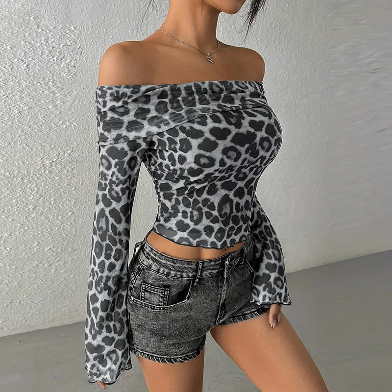 Chic Off Shoulder Leopard Print Top