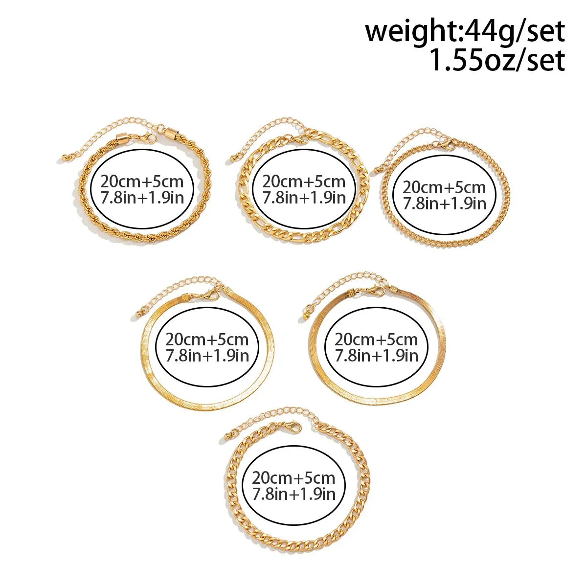 6 Pcs Gold Anklet Set