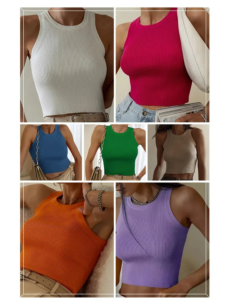 Slim Knitted O-neck Ribbed Tank Top