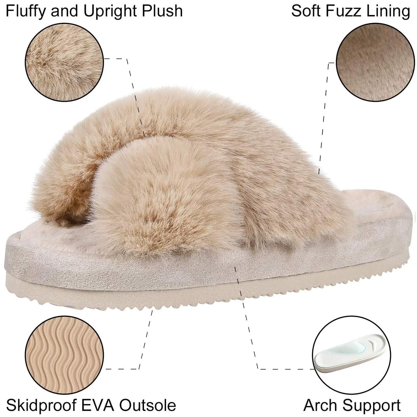 Cross Band Fuzzy Fur Slippers