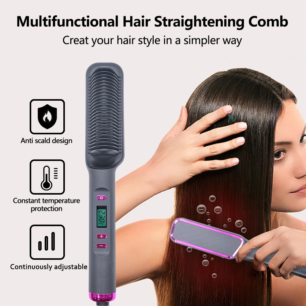 Electric Hair Straightener with Negative Ion Straightening Brush