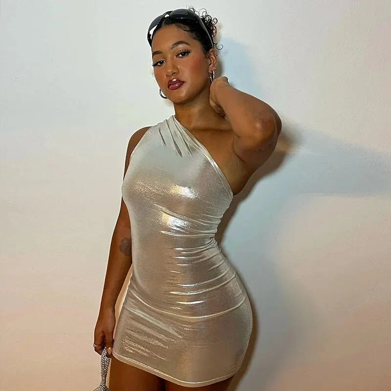 Sexy Stretchy One Shoulder Bodycon Mini Dress