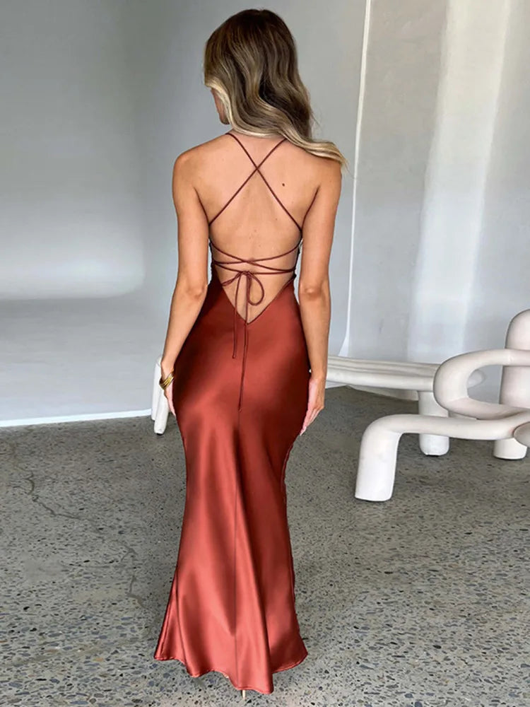 Sexy Satin Backless Maxi Dress