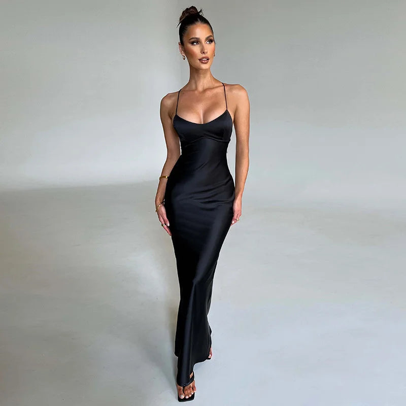 Sexy Satin Backless Maxi Dress