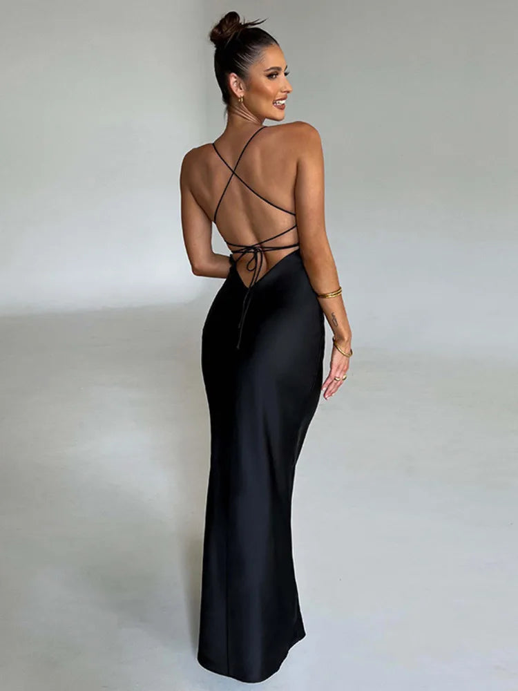 Sexy Satin Backless Maxi Dress