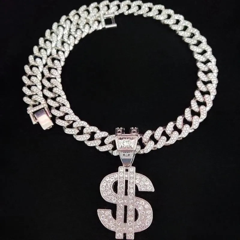 Hip Hop Iced Out Bling Necklace With $ Pendant