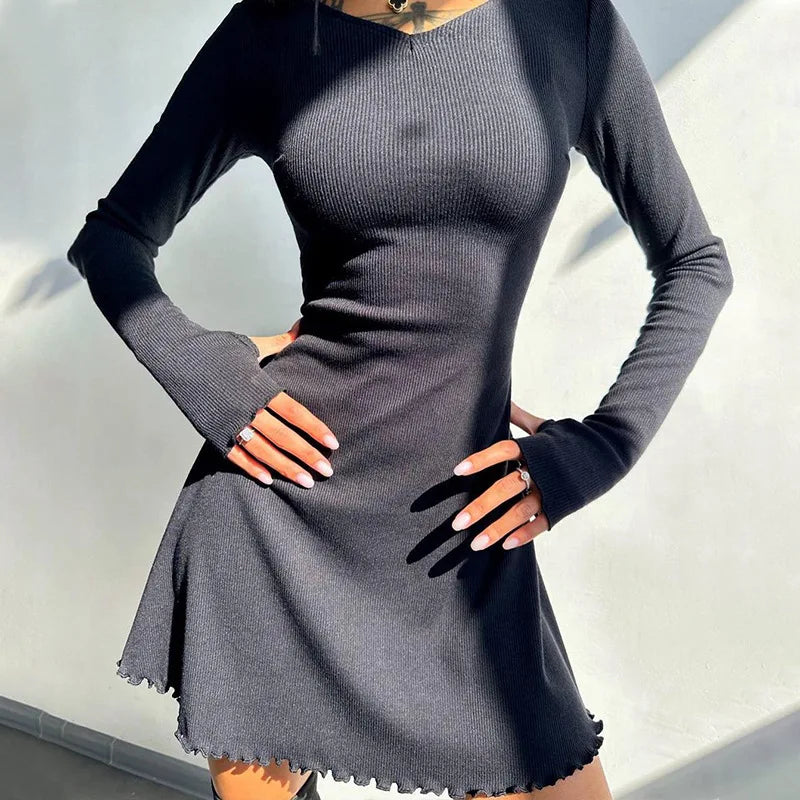 Long Sleeve Knitted Mini Dress