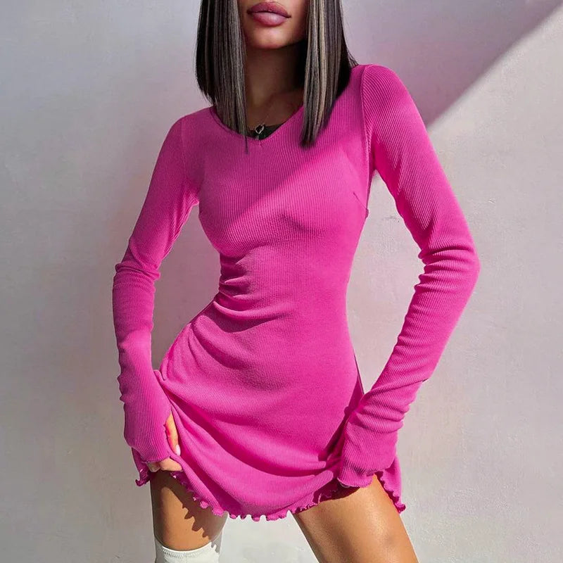 Long Sleeve Knitted Mini Dress