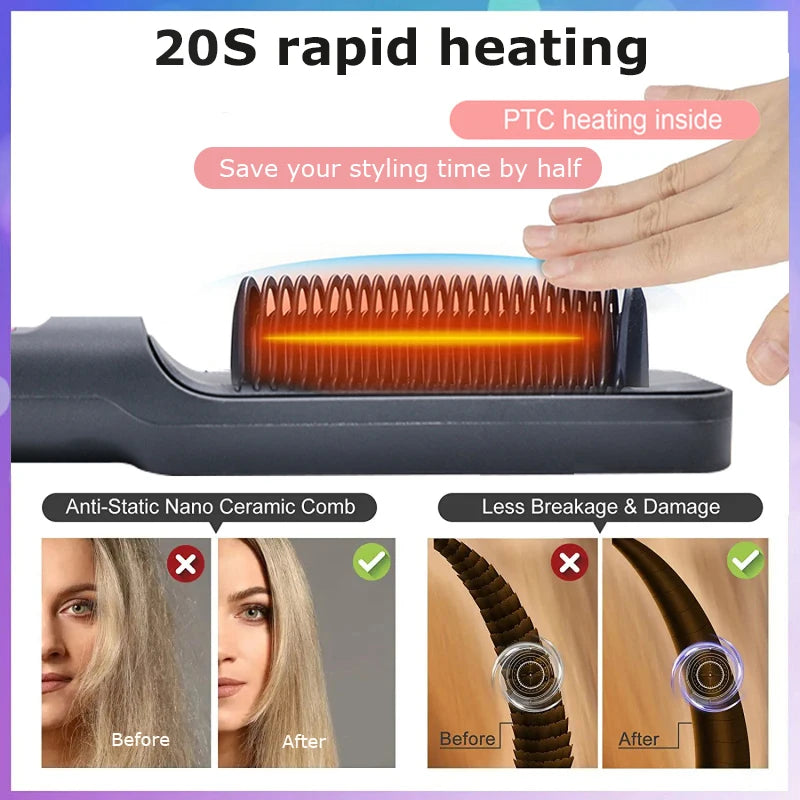 Electric Hair Straightener with Negative Ion Straightening Brush