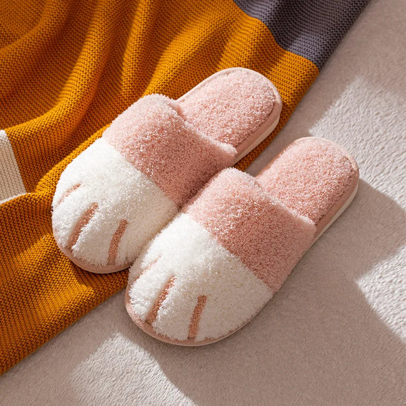 Warm Plush Cute Fur Cat Paw Slippers