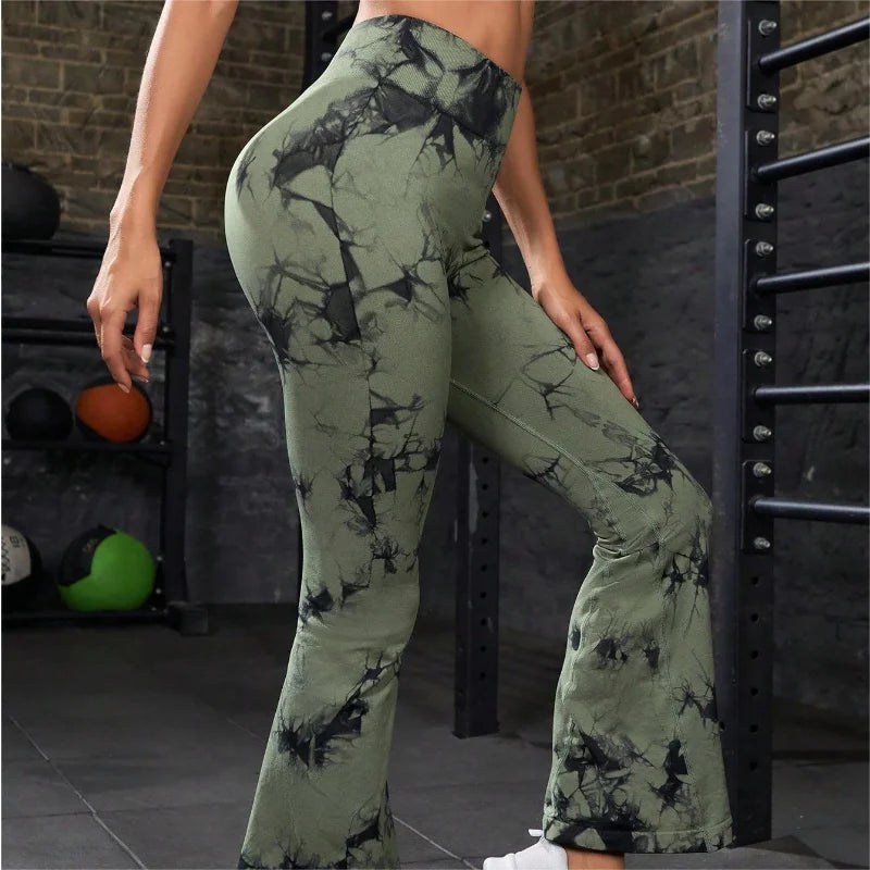 Tie Dye Flared High Waist Butt Lift Fitness Pants