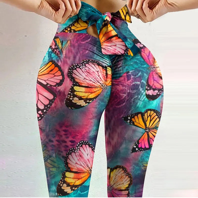 Sexy High Waist Bowknot Print Yoga Pants