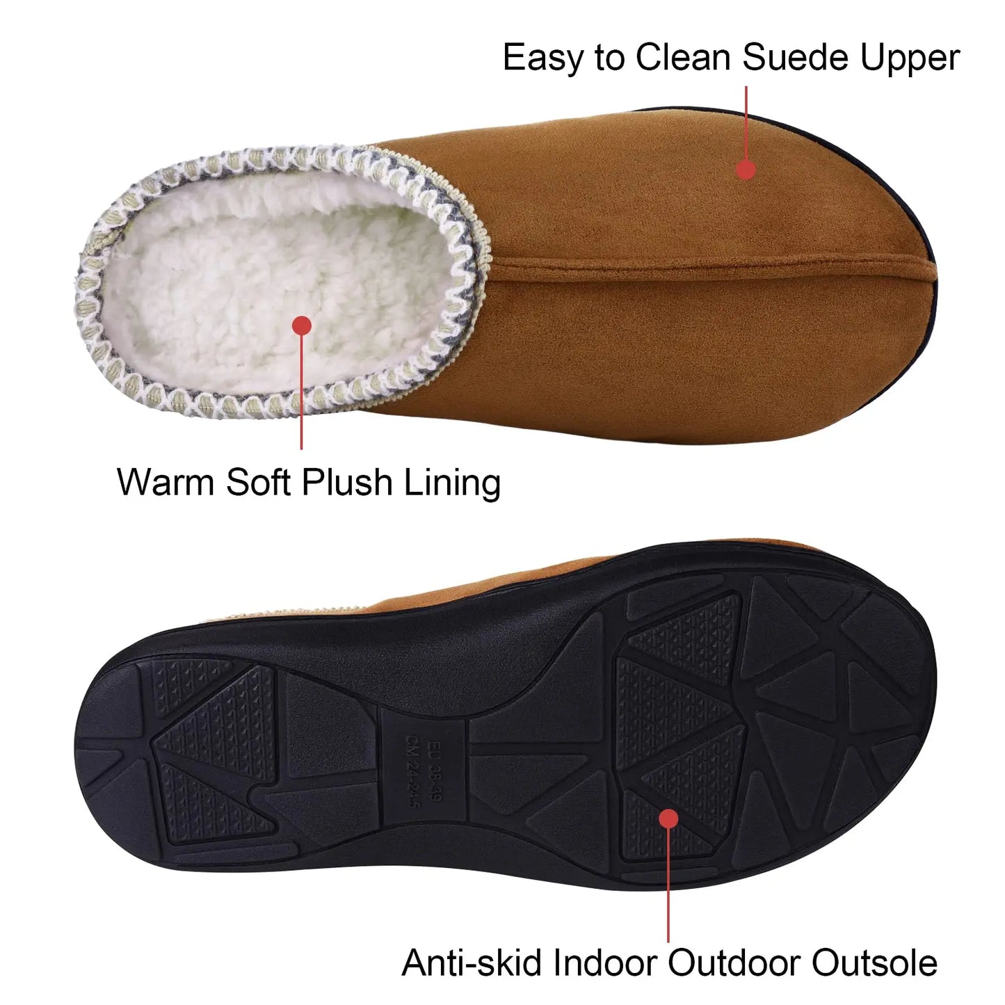 Plush Mule Rubber Sole Non-slip Slides With Cozy Fleece