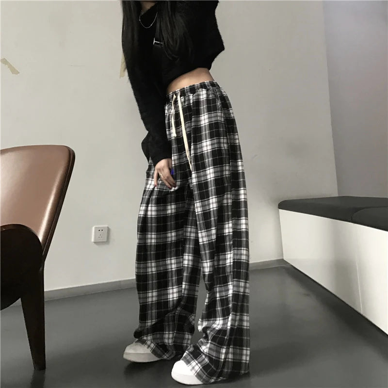 Oversize Plaid Baggy Sweatpants With Pockets