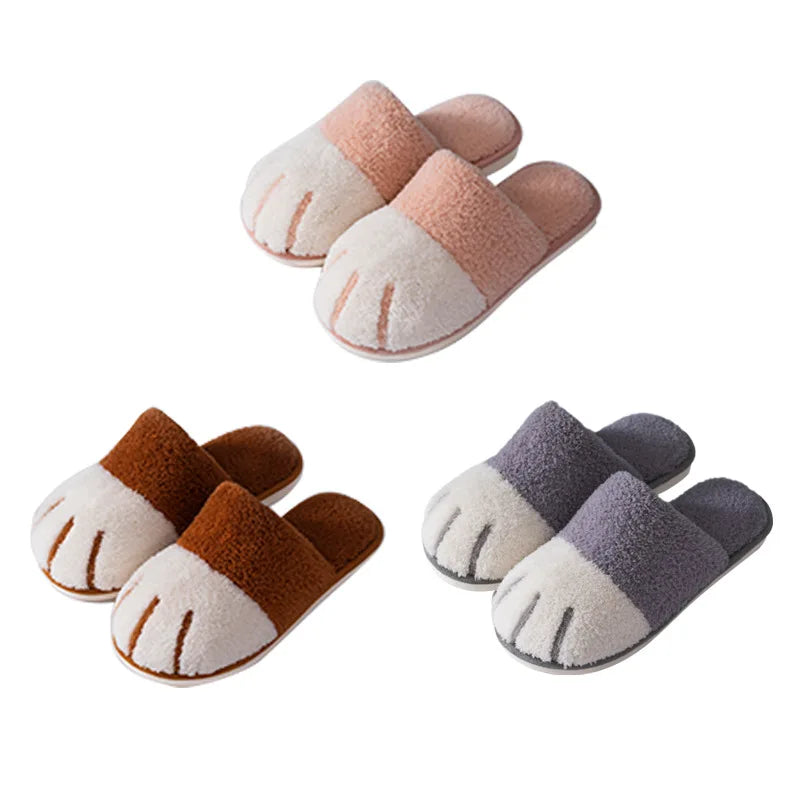 Warm Plush Cute Fur Cat Paw Slippers