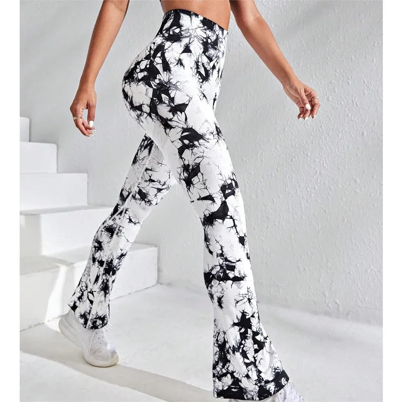 Tie Dye Flared High Waist Butt Lift Fitness Pants