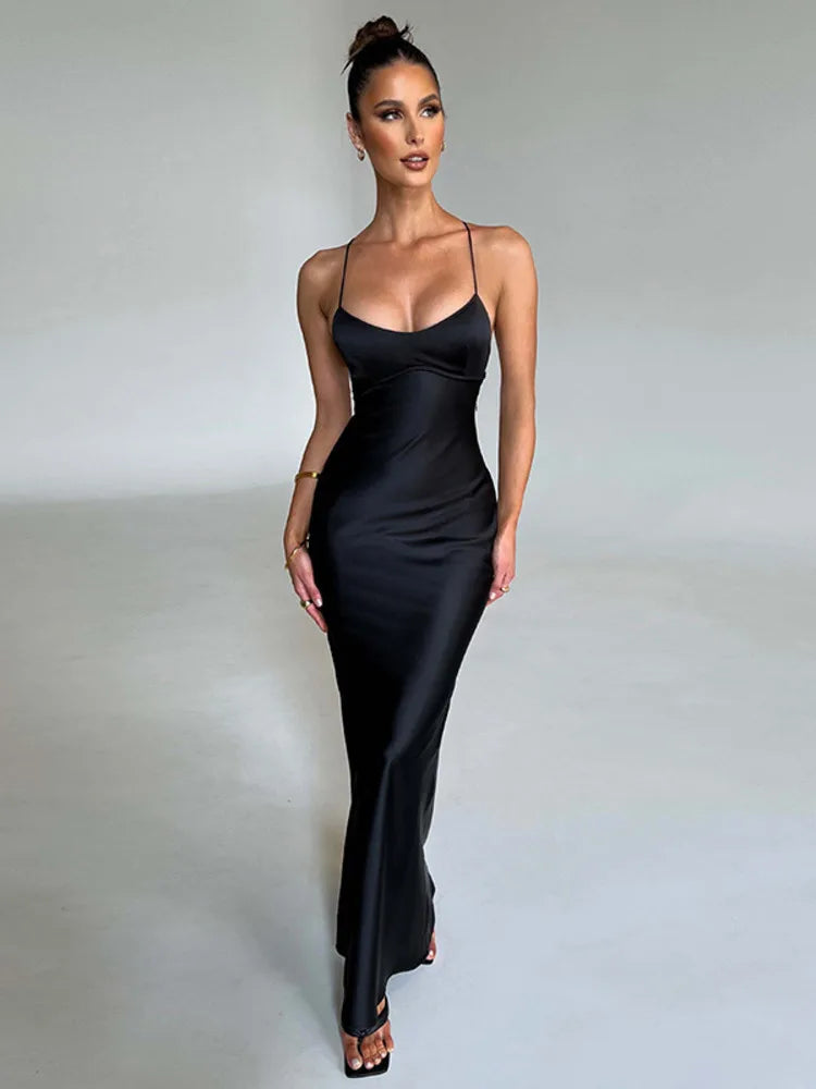 Sexy Satin Backless Maxi Dress