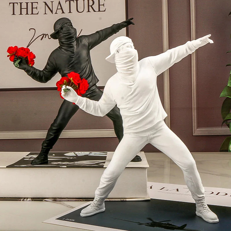 "Banksy" Inspired  Flower Thrower Statue