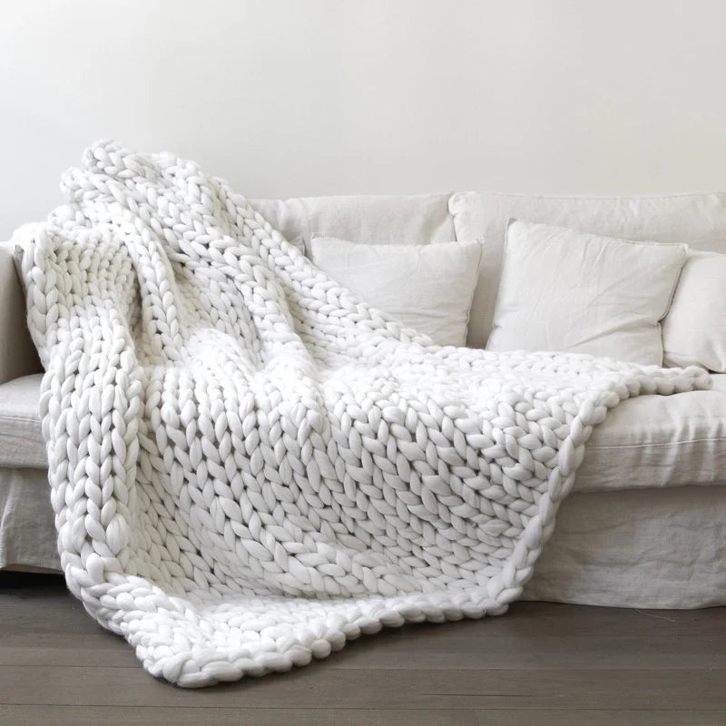 Chunky Thick Knitted Wool Blanket