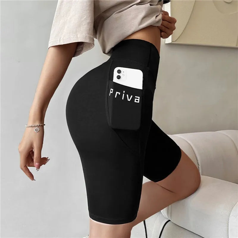 High Waist Fitness  Sports Shorts With Pocket