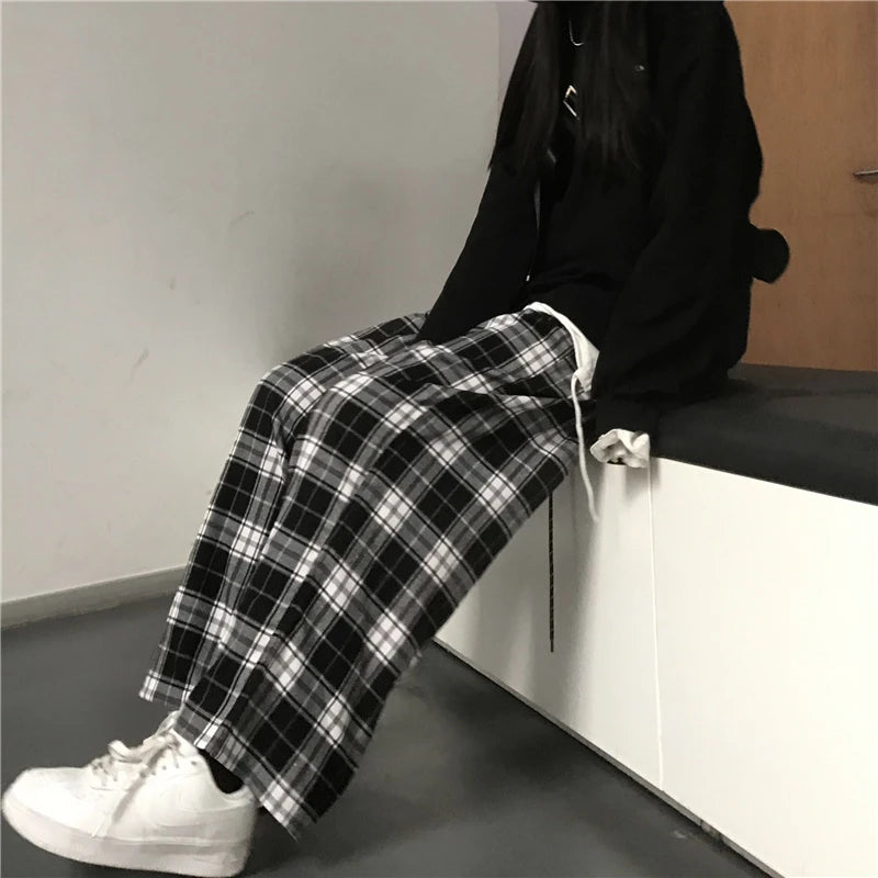 Oversize Plaid Baggy Sweatpants With Pockets