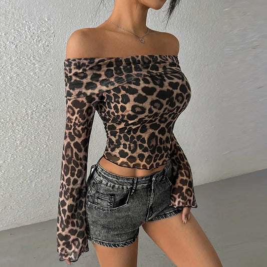 Chic Off Shoulder Leopard Print Top