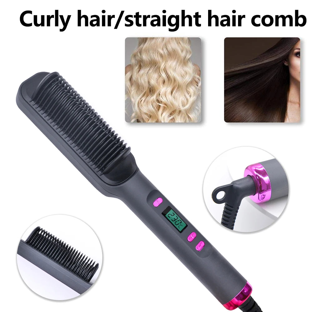 Electric Hair Straightener with Negative Ion Straightening Brush