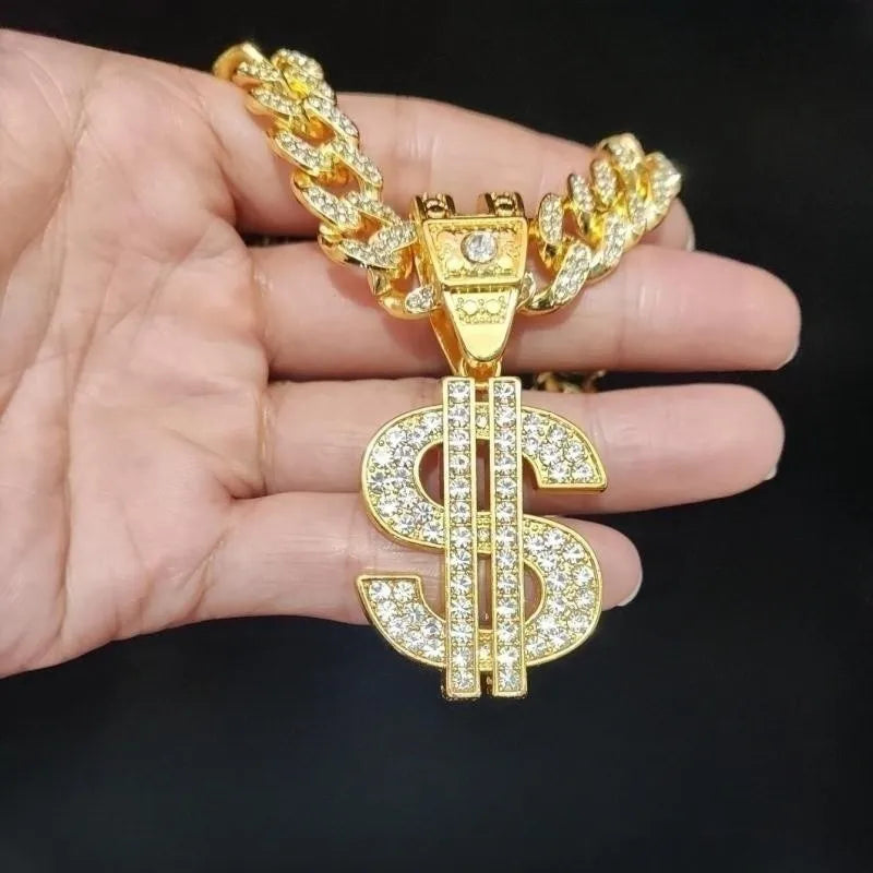 Hip Hop Iced Out Bling Necklace With $ Pendant