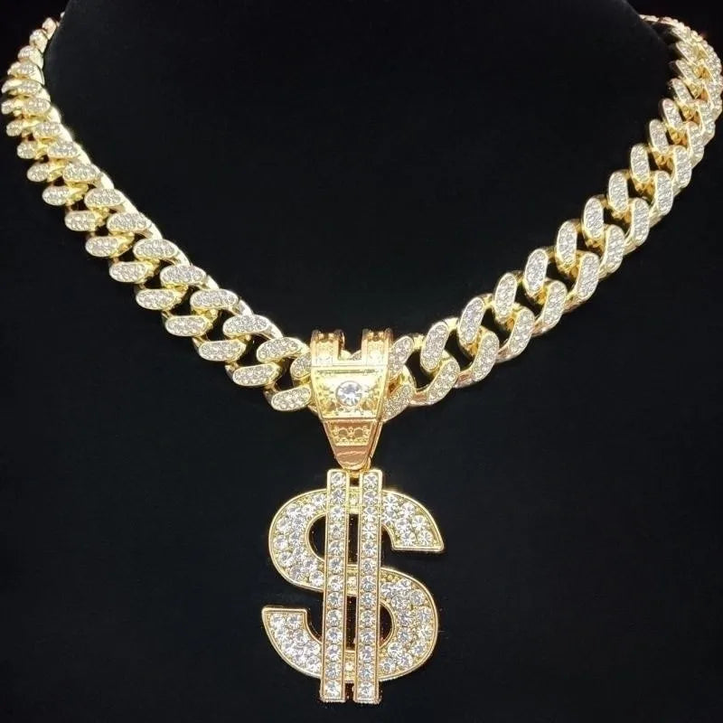 Hip Hop Iced Out Bling Necklace With $ Pendant