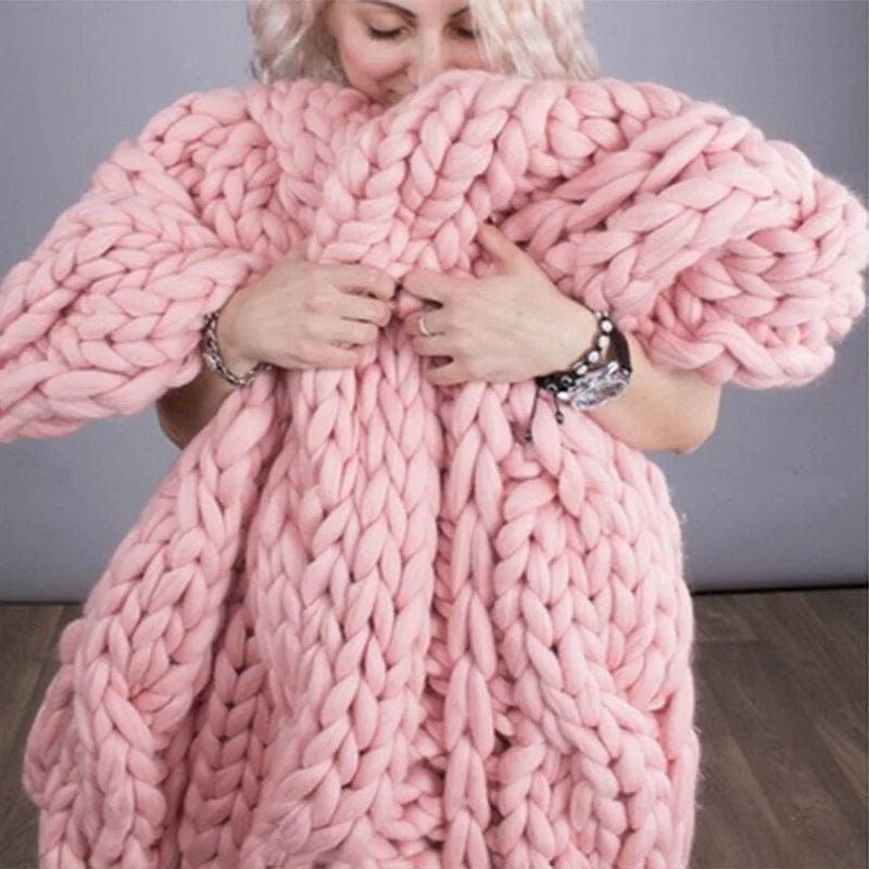 Chunky Thick Knitted Wool Blanket