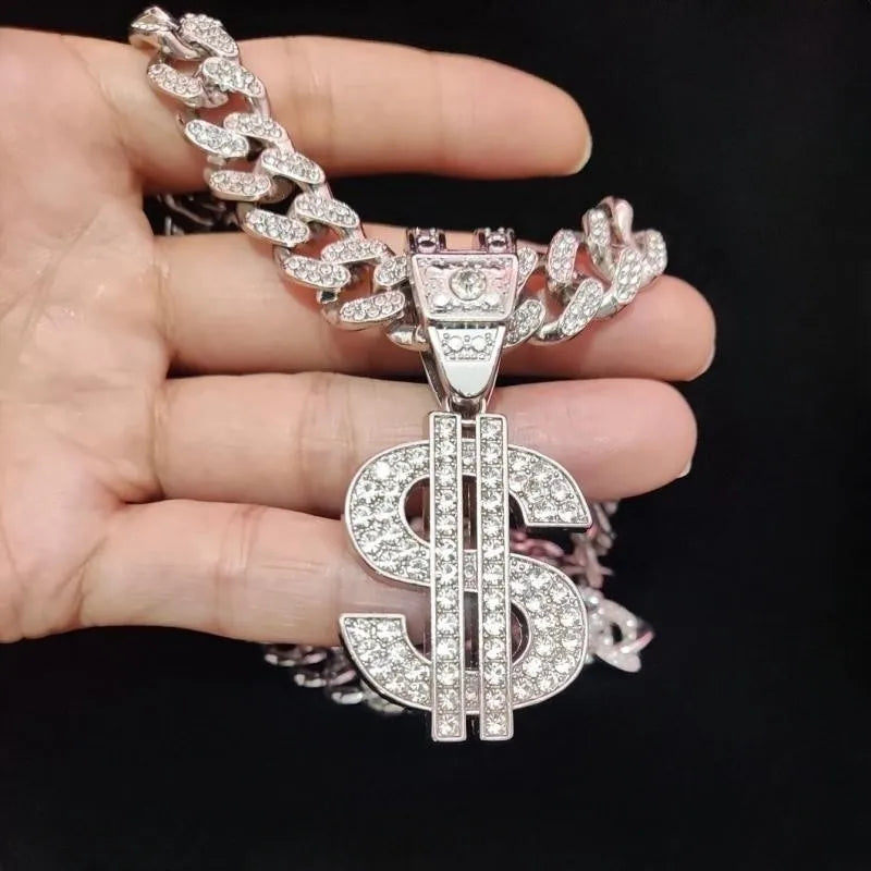 Hip Hop Iced Out Bling Necklace With $ Pendant