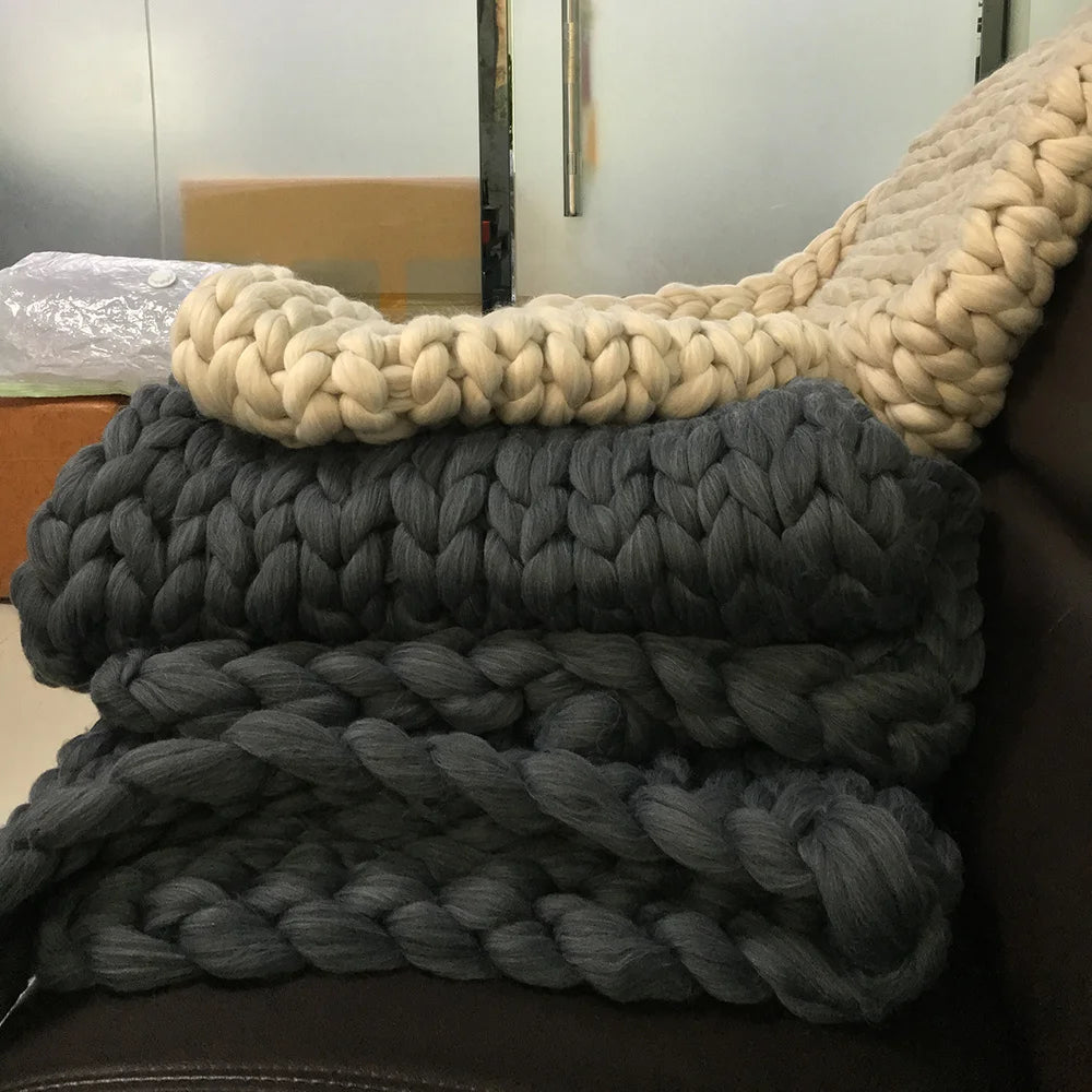 Chunky Thick Knitted Wool Blanket