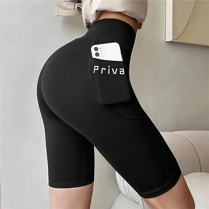 High Waist Fitness  Sports Shorts With Pocket