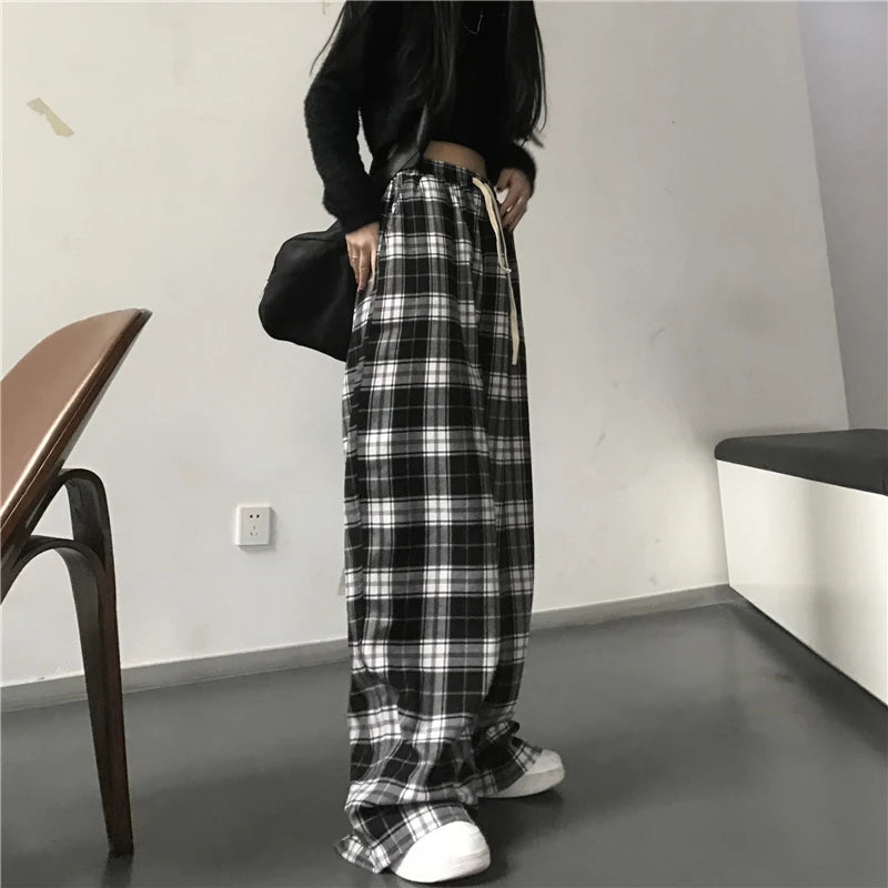 Oversize Plaid Baggy Sweatpants With Pockets