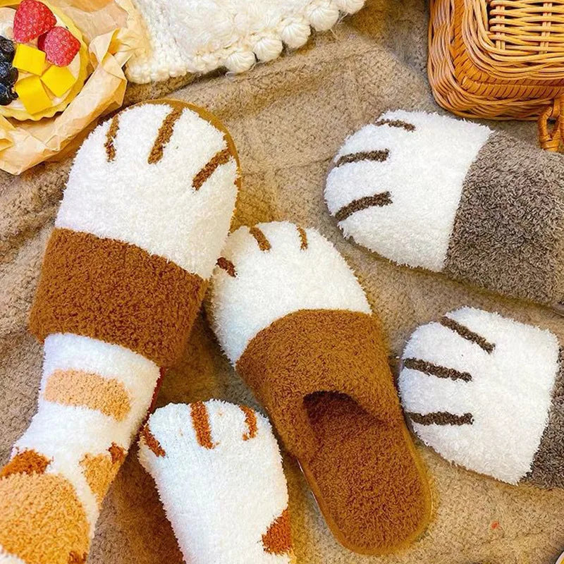 Warm Plush Cute Fur Cat Paw Slippers