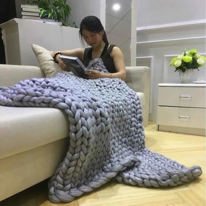 Chunky Thick Knitted Wool Blanket