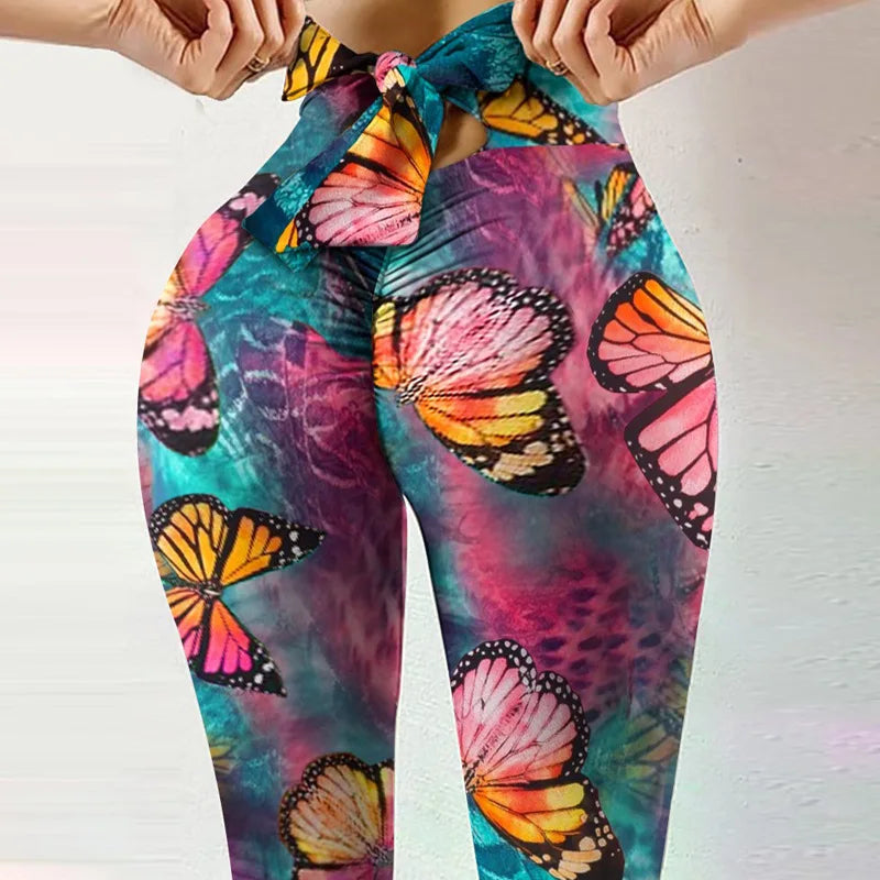 Sexy High Waist Bowknot Print Yoga Pants